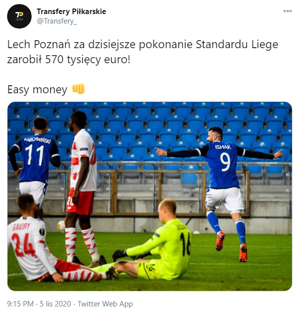 Tyle Lech Poznań ZAROBIŁ za dzisiejsze pokonanie Standardu Liege w LE